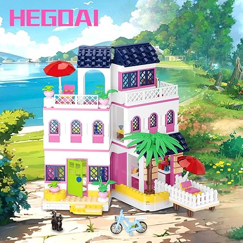 Miniatura 3 de HEGOAI City Girls - Juego de construcción de casa junto al mar, playa, amigos, playa, vacaciones, casa, juguetes de construcción para niños de 6 a