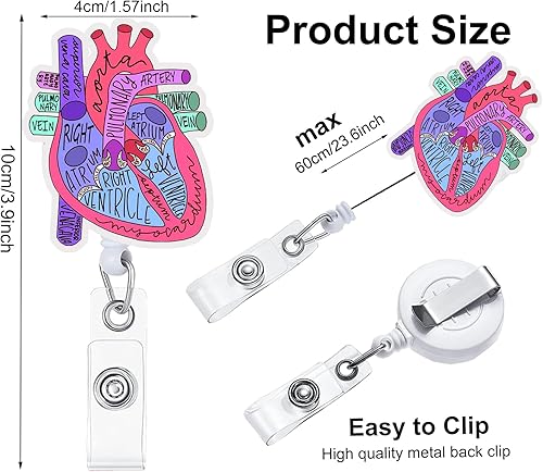 Miniatura 2 de Carrete de insignia de corazón divertido, carretes de insignias retráctiles, clip retráctil, soporte retráctil para enfermeras, profesores de