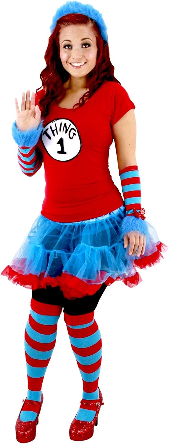 Thing 1 & Thing 2 Glovette Accessories - Striped Glovettes with Fuzzy Blue Fur and Red Bow