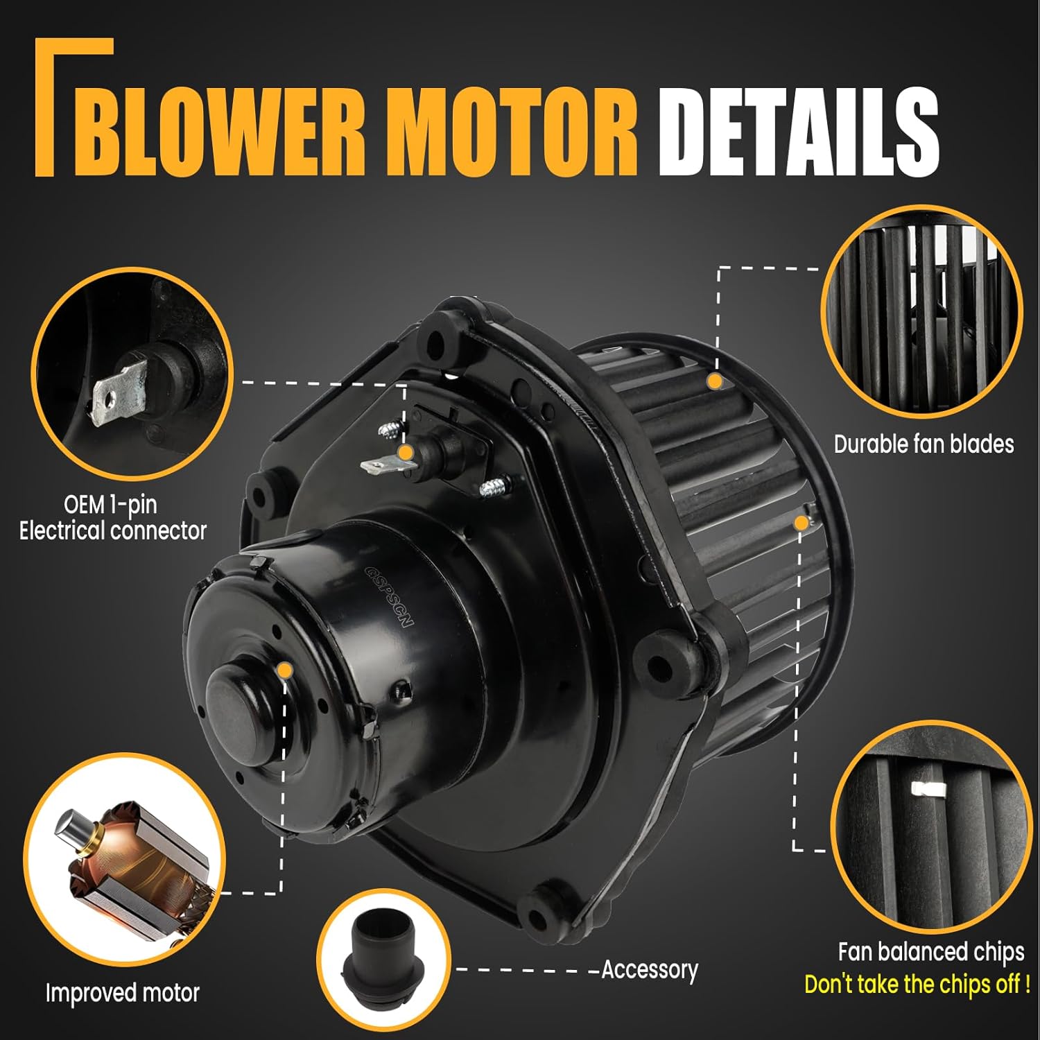 GSPSCN AC Blower Motor with Fan for 1997 1998 1999 2000 Chevy & GMC C1500 C2500 C3500 K1500 K2500 K3500 Suburban Tahoe Yukon & Cadillac Escalade - HVAC Heater Blower Motor 700100,19131213,GM3126115
