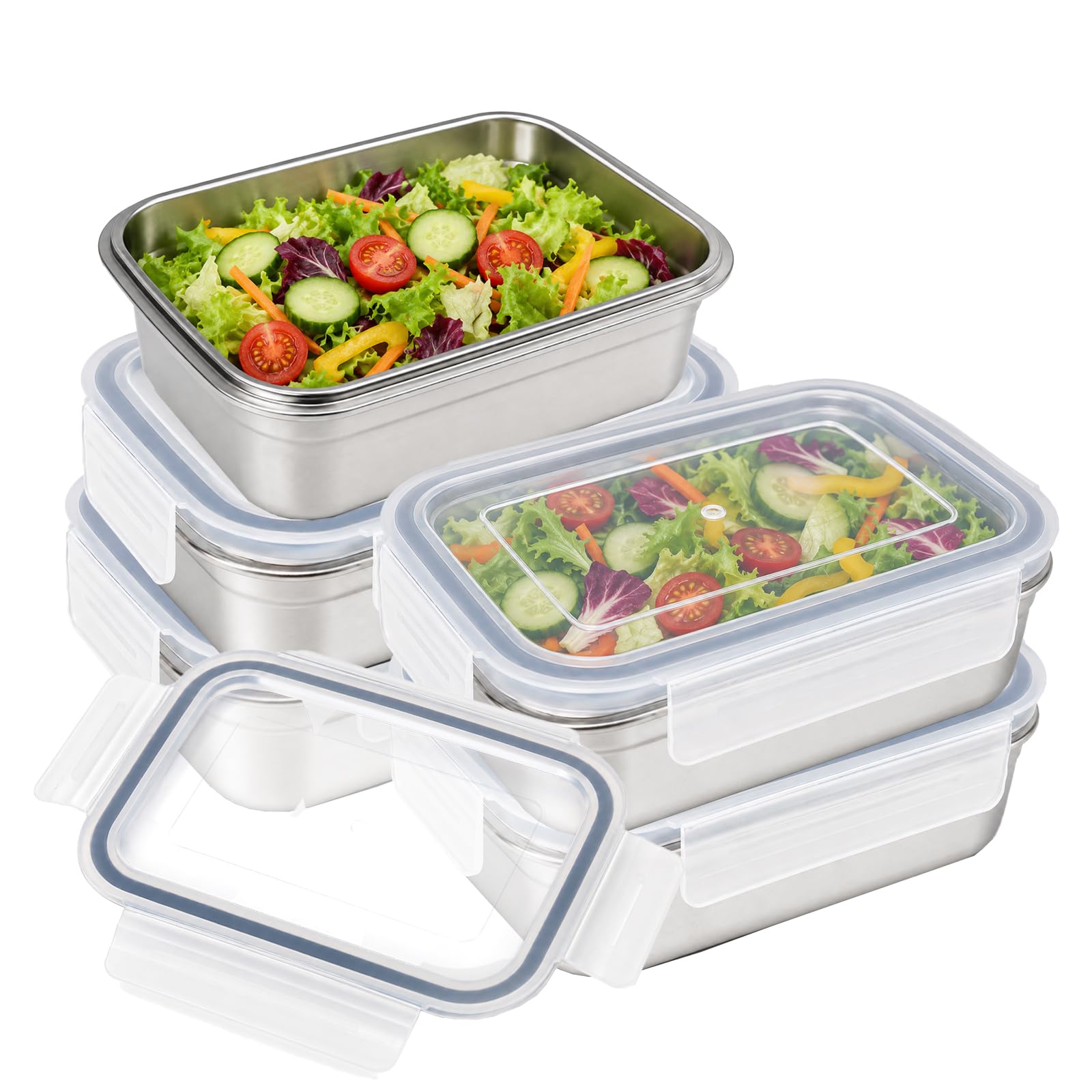 5 Pcs Contenitori Alimenti Acciaio Inossidabile per Alimenti 650ml