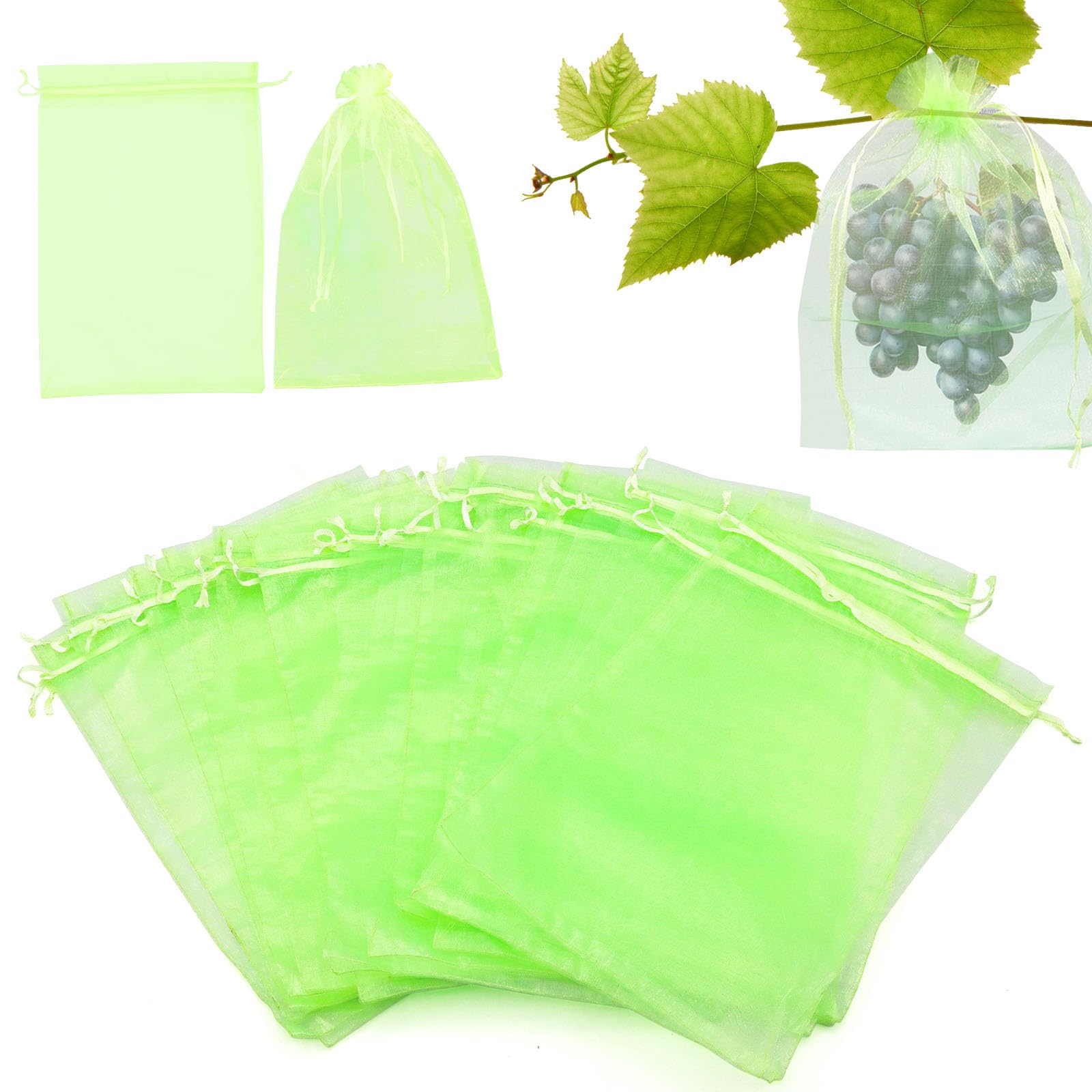 Sachet Protection Fruits Organza Vert Respirant à Cordon de Serrage 20x15cm 120 Pièces