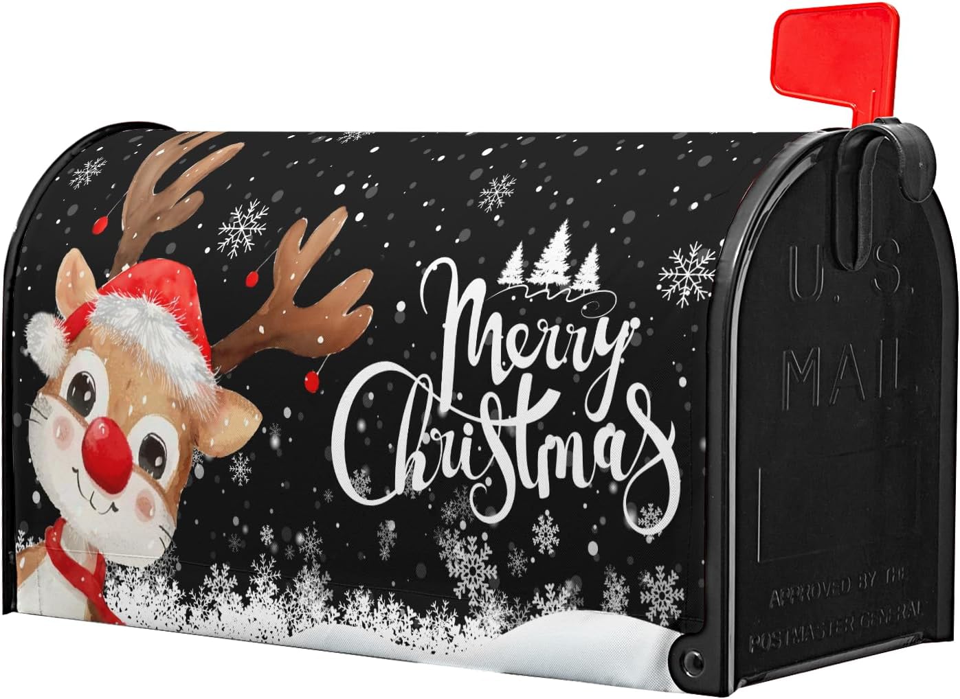 Merry Christmas Reindeer Black Mailbox Covers Magnetic Standard Size 18" X 21",Winter Snowflake Mailbox Wraps Post Letter Winter Box Cover for Holiday Garden Yard Decor image 3