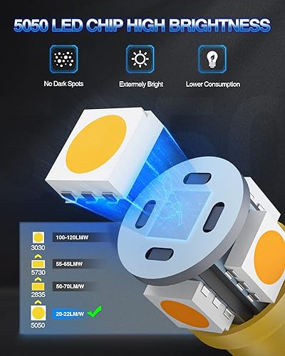 Miniatura 5 de Marsauto Bombilla LED 194 color amarillo ámbar 168 T10 2825 5SMD sin polaridad, bombillas de repuesto para automóvil, cúpula de automóvil, mapa,