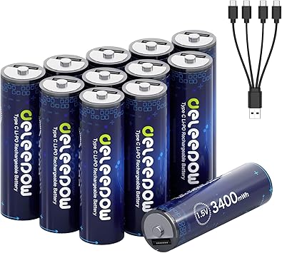 Rechargeable AA Batteries USB 1.5V AA Lithium Rechargeable Batteries, 3400mWh 12 Pack of Lithium AA Battery with USB Cable 1500 Cycle