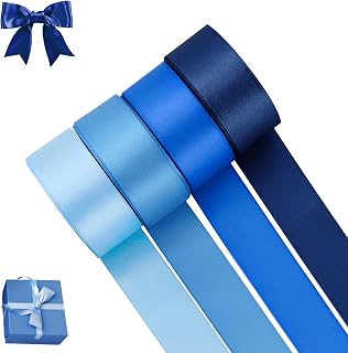 Wekuw 4 Rollos Cinta de Satén Azul Cinta de Raso Seda Raso Cinta de Regalo 20 mm x 22m para Decoración Boda Cumpleaños Fiesta，Manualidades y Complementos
