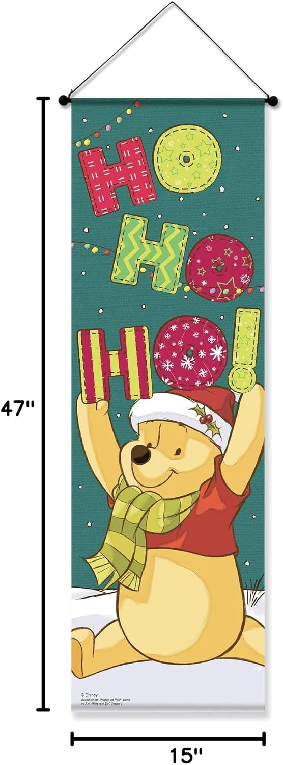 Disney Winnie the Pooh Ho Ho Ho Outdoor Banner, 15” x 47”, Hanging Flags Yard Sign, Front Door Banner Porch Home Décor, Christmas Decorations, Officially Licensed Disney