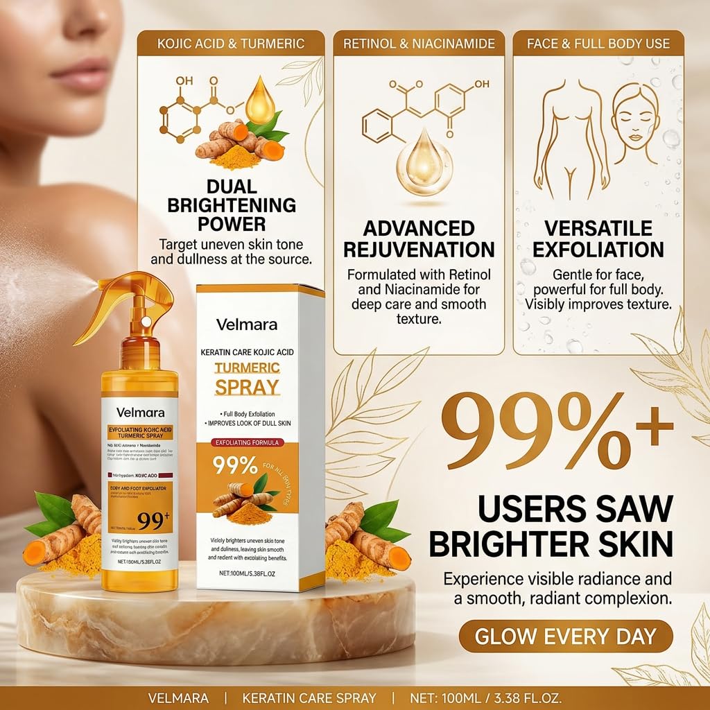 Exfoliating Turmeric Spray, 2026 New Turmeric Exfoliating Spray with Retinol, Glutathione, Niacinamide, Brightens Skin, Suitable for Korean Skincare All Skin Types (1)