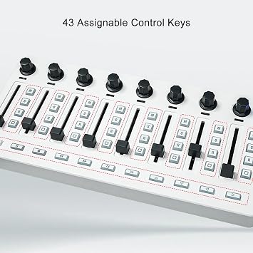 MIDI Controller Mixer, USB MIDI Controller Mixer 8 Push Buttons 43 Control Keys 8 Knobs Portable Mixing Console Compatible with Various Digital Sound Workstations