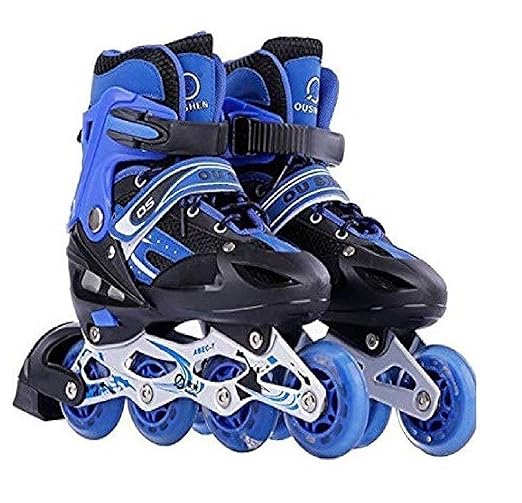 Prachin Mall Adjustable Size Inline Skates with LED Flash Light On Wheels for Kids (Age 10 to16 Years)