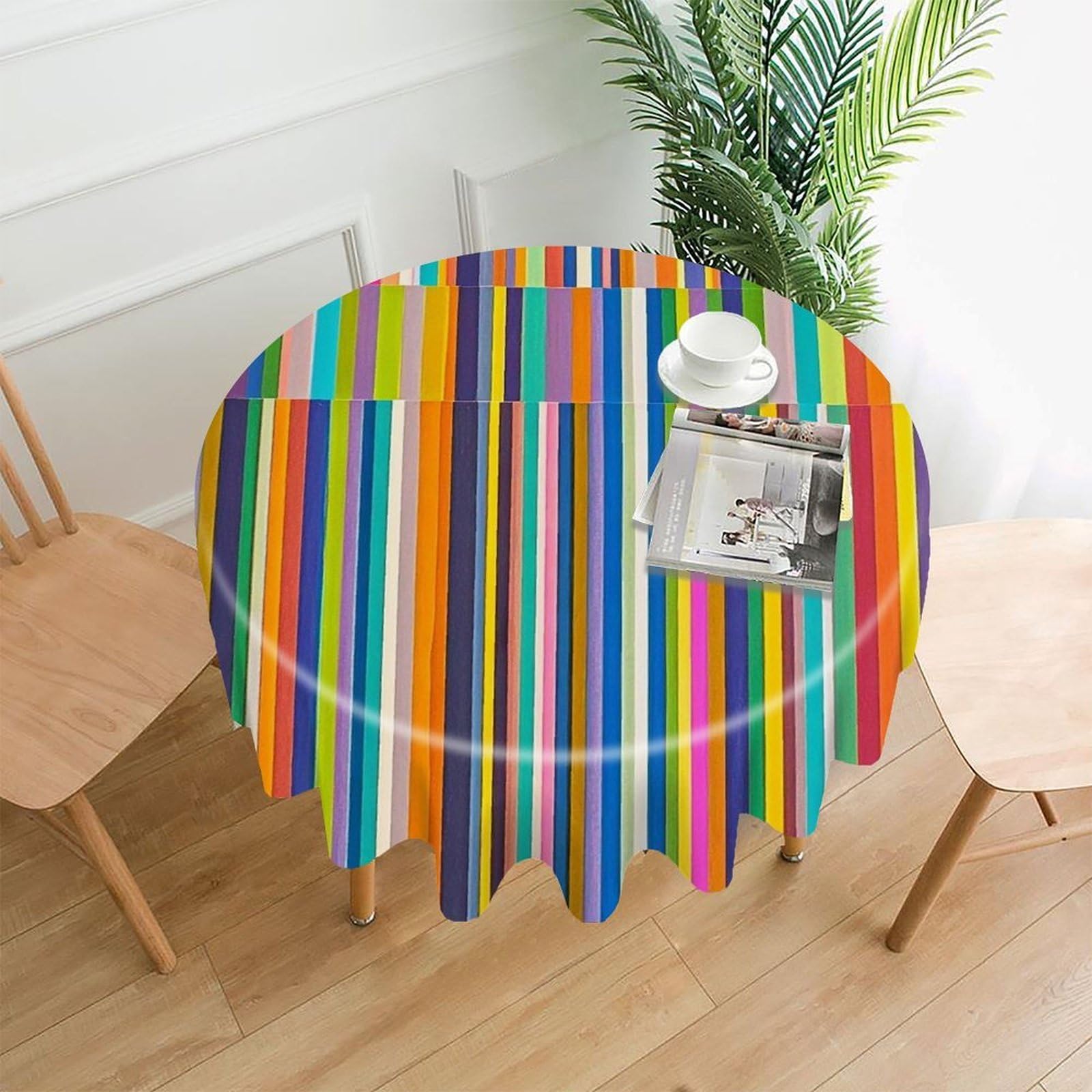 LZQPOEAS Stripes Tablecloth Decorative Round Table Cloth Wrinkle Resistant Round Tablecloth Washable Circle Table Cover for Kitchen Dining Party Wedding Camping 60 Inch