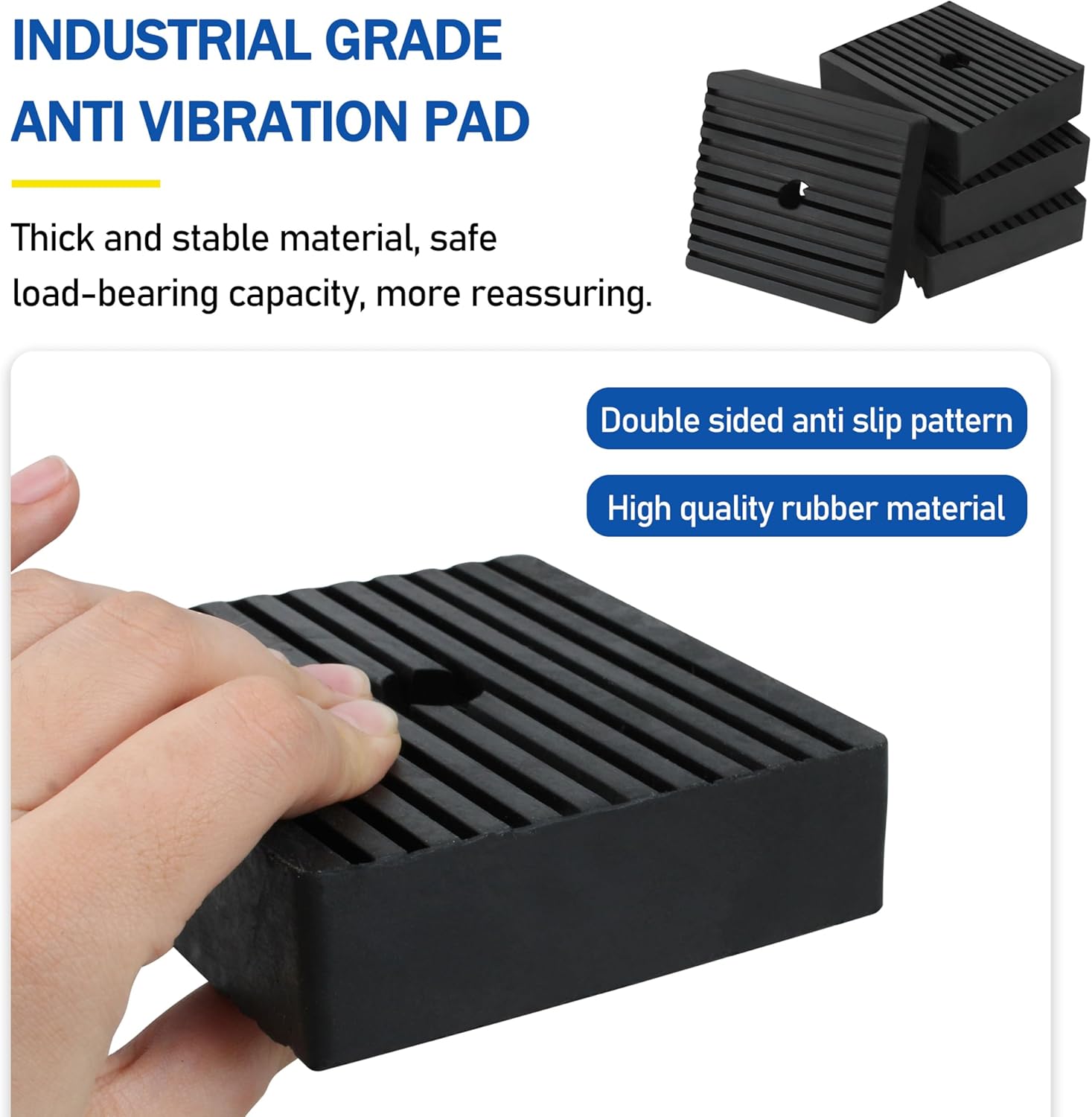 4 Pack Solid Rubber Shock Pad 4" x 4" x 1.17" - Heavy-Duty Vibration Dampening Pads for Air Compressors & Industrial Equipment | Anti-Slip Noise Reduction Rubber Mat