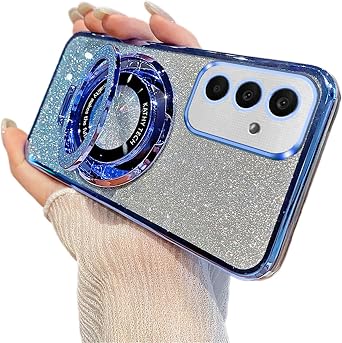LEMAXELERS Magnetic Case for Galaxy Note 10+ Plus, Gradient Glitter with Stand Ring Case TPU Transparent Soft Silicone Shockproof Slim Phone Cover for Samsung Galaxy Note 10 Plus, Blue DS