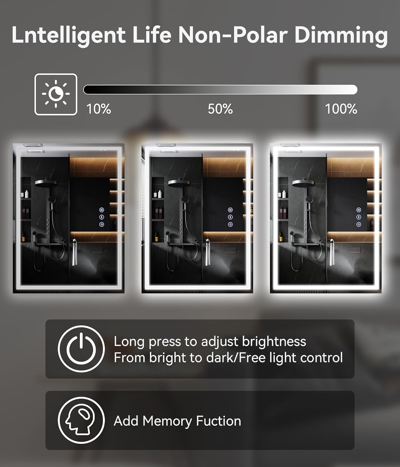 36x24 inches LED Bathroom Mirror Anti Fog Adjustable Brightness Backlit Front Lit Lighting Wall Mounted Vanity Mirror with Memory Function Shatter Proof Tempered Glass Over Sink Vanity Mirror