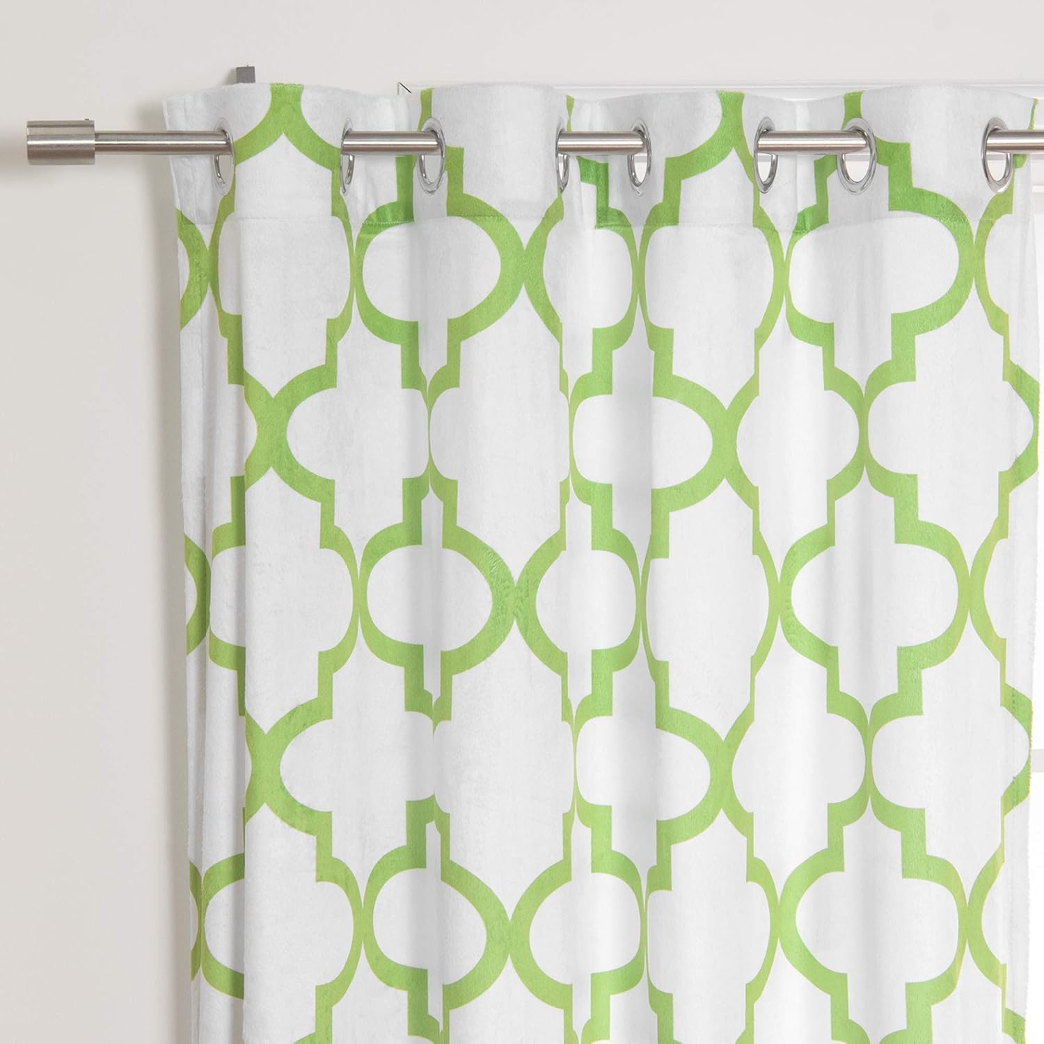 Best Home Fashion Reverse Moroccan Print Velvet Curtains - Stainless Steel Nickel Grommet Top - Green - 52"W x 84"L - (Set of 2 Panels)