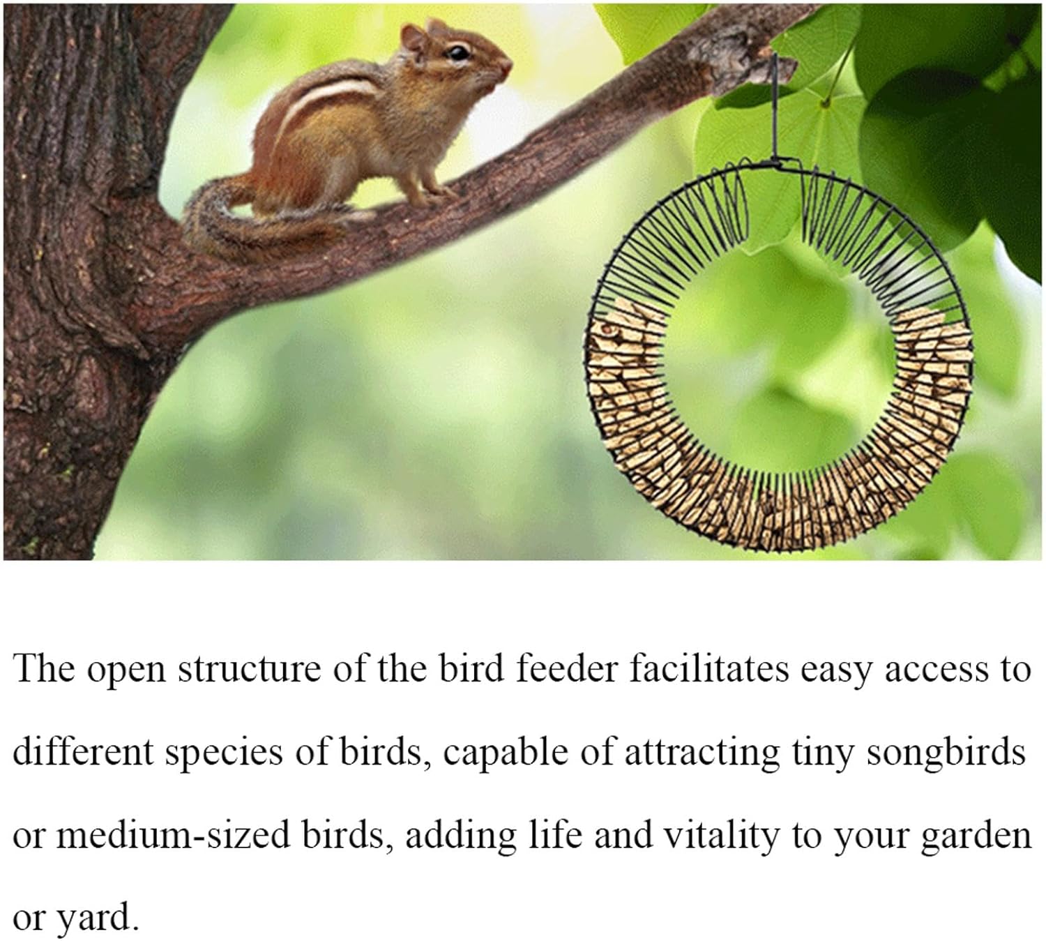 1 Pcs Green Hanging Peanut Wreath Bird Feeder, Round Steel Whole Wild Bird Feeder with Hanging Hook for Outdoor Birds and Squirrels Feeding