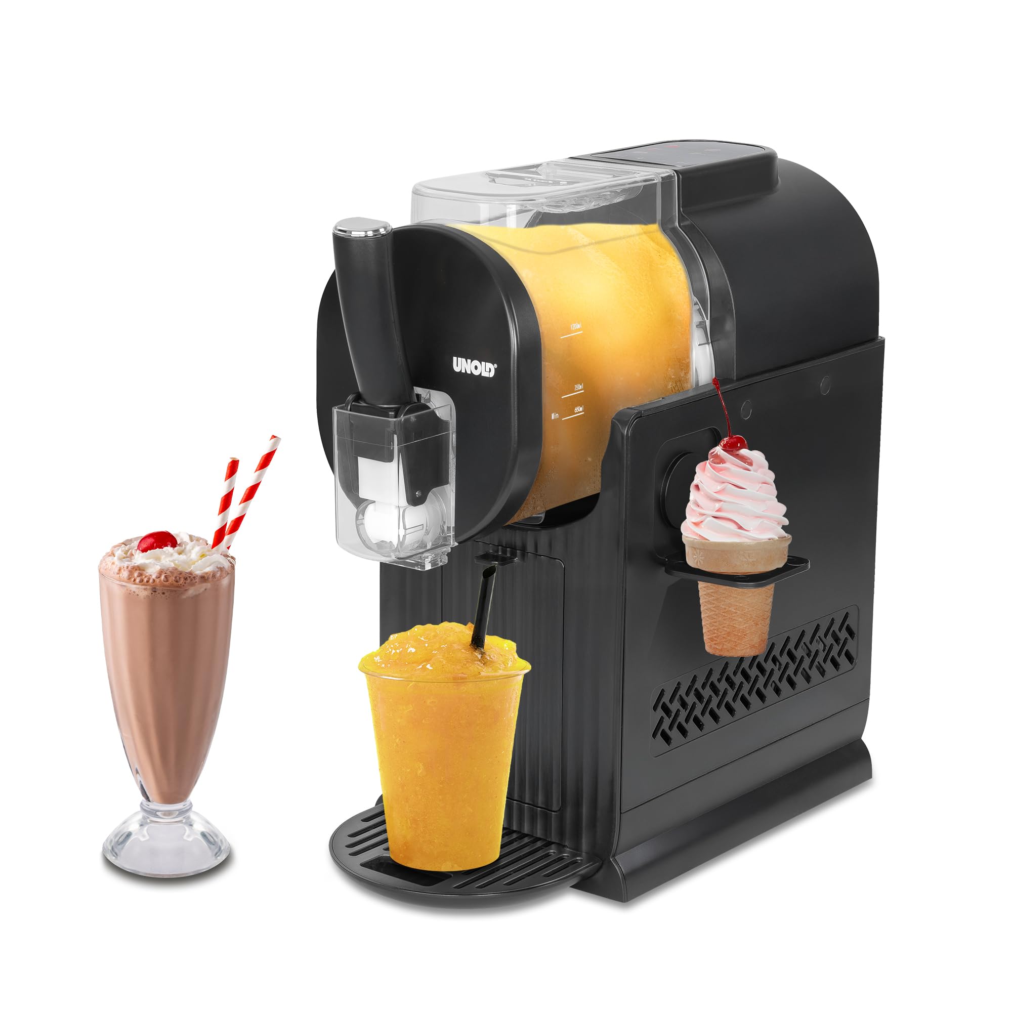 UNOLD 2in1-Slush- & Softeismaschine Sofia – Softeis & Slushies ohne Vorgefrieren in 30 min dank Kompressor – 2L Kapazität, 5 Automatik-Programme & Waffelhalter - einfache Reinigung