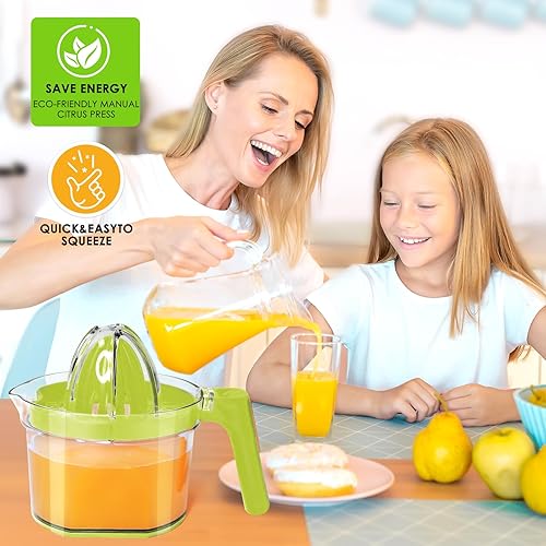 Miniatura 4 de MJ02 Exprimidor manual multifuncional, exprimidor de limón y lima con mango de agarre cómodo, exprimidor de naranja de capacidad de 21 onzas (verde)