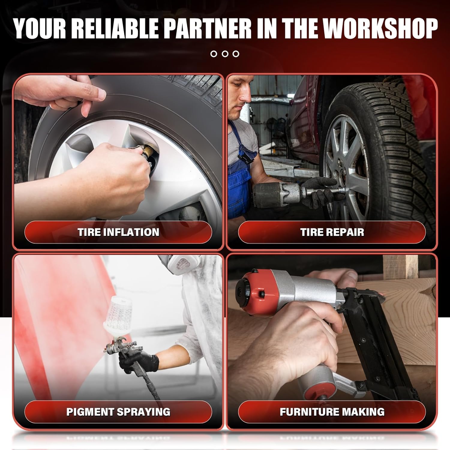 Portable Air Compressor with 14 Gallon Steel Tank, 2 HP 4.52 CFM @ 90 PSI, 116 Max PSI Oil-Free Air Compressor for Garage, Home Use, Tire Inflation, Nail Gun, DIY Projects,110V - Image 6