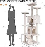 Vista 7 de BestPet Torre Árbol para Gatos de 70" Beige Resistente, Fácil de Ensamblar, Centro de Actividades Multinivel con Postes Rascadores de Sisal