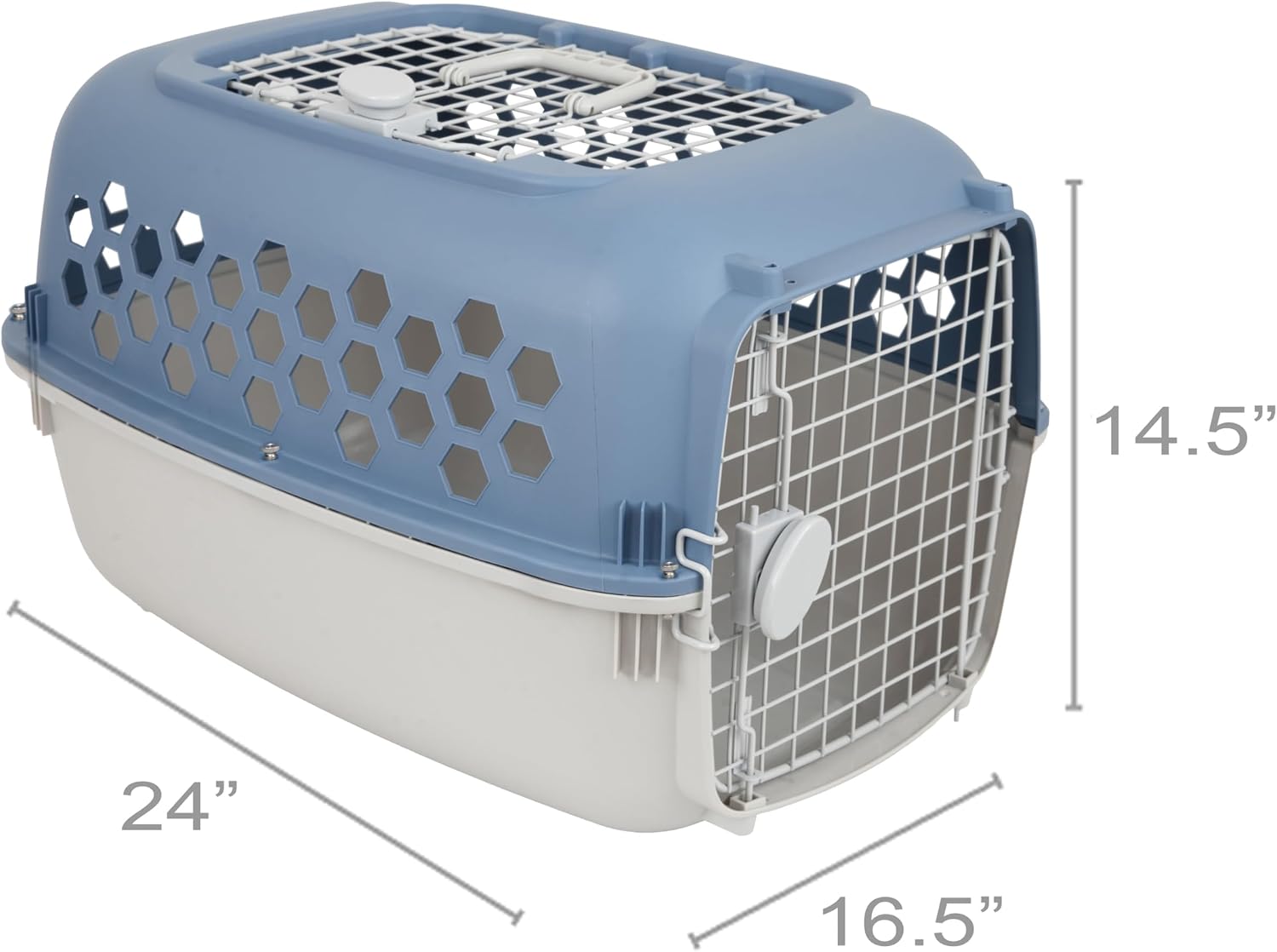 24" Pet Kennel Carrier for Small Dogs & Cats, Portable Travel & Home Use Two-Door (Top/Front Loading) Plastic Crate for 15-25 lbs Pets, Durable Blue