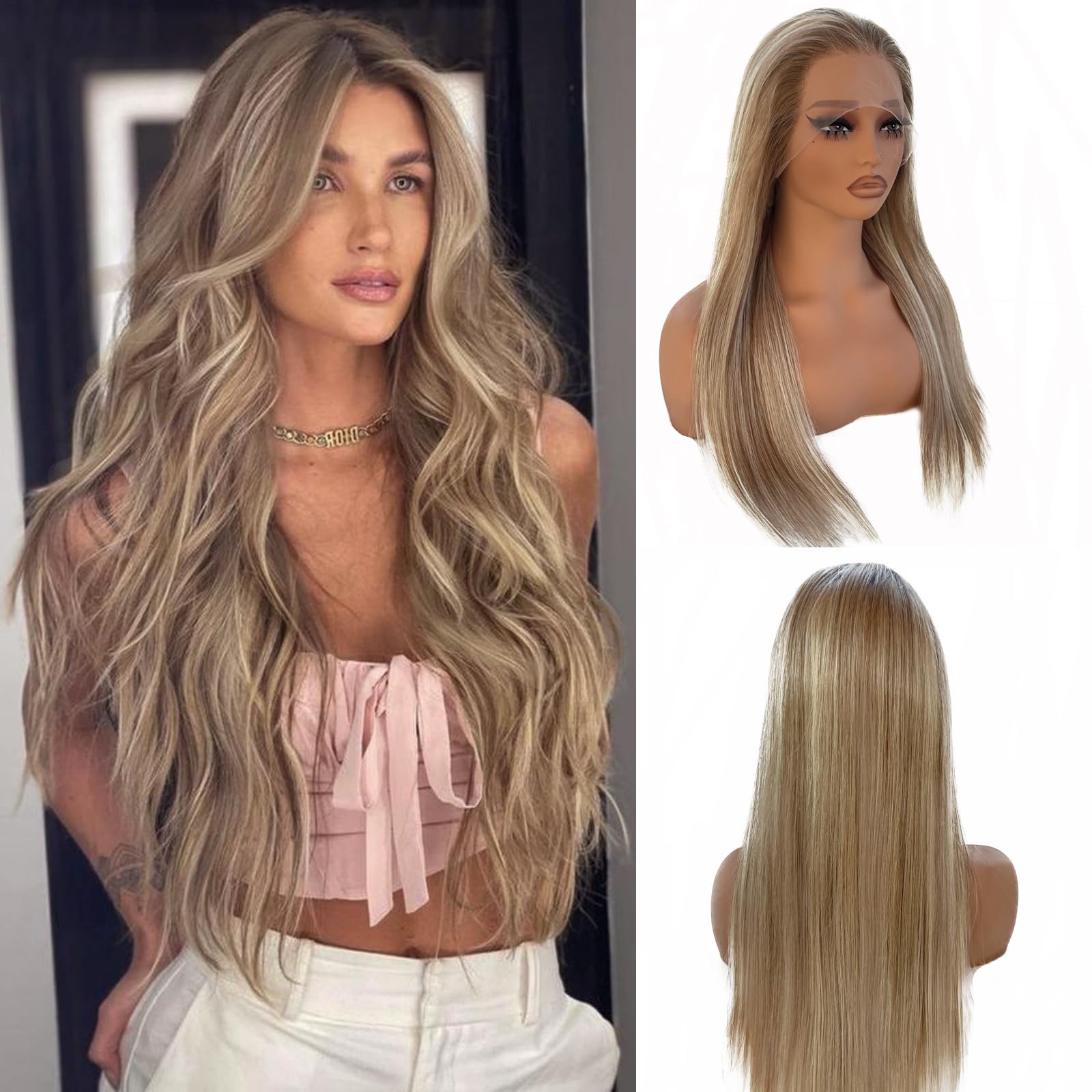 Upgrade Strawberry Blonde Mixed Platinum Blonde HD Lace Front Human Hair Wigs, 13*4 Ombre Highlight Straight Lace Wig 100% Remy Virgin Hair, Pre