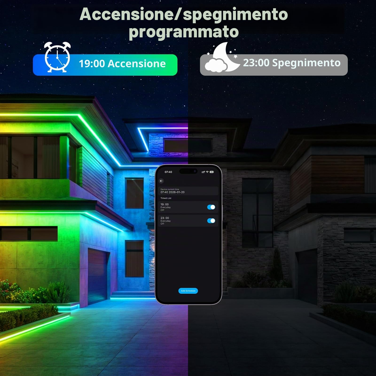Striscia LED Neon 5M, 5V USB Strisce LED Smart IC Controllo APP | 360 Gradi Rotonda Flessibile IP67 Impermeabile con Funzione Timer Sincronizzazione Musicale per Gazebo Colonne Giardino