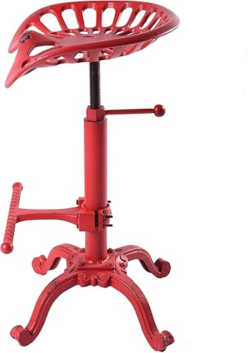 Miniatura 8 de Diwhy Rustic Industrial Farmhouse Tractor Seat Adjustable Bar Stool Industrial bar Chair (Aged Red, Cast Iron) Rojo añejado,Óxido,blanco (Aged