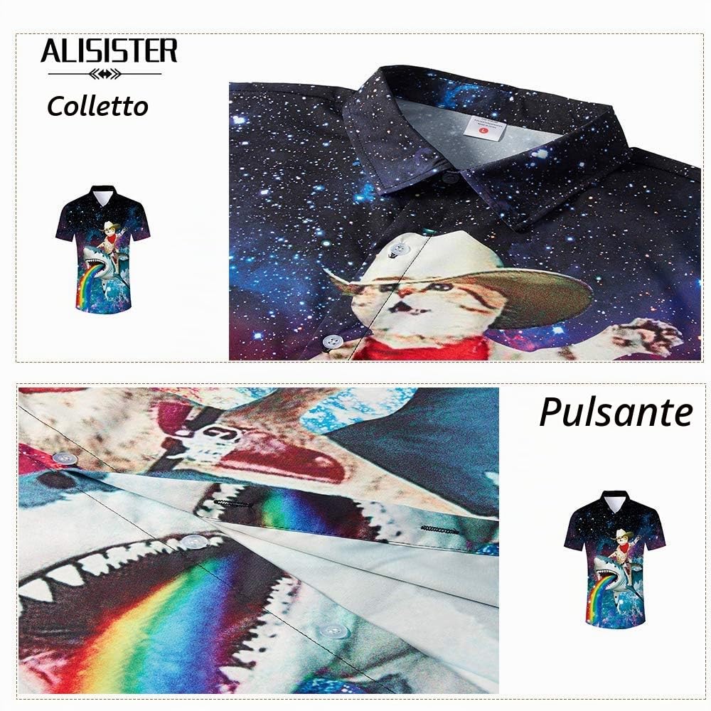 ALISISTER Camicia Hawaiana Uomo Funky Estate 3D Stampa Maniche Corte Abbottonata Camicia Uomo Slim Fit M-XXL