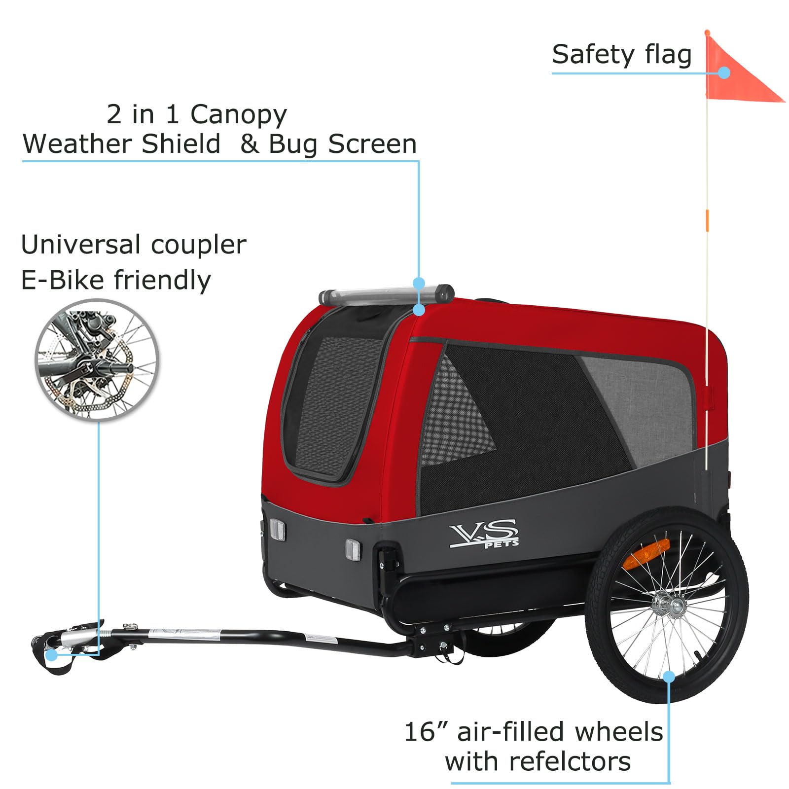 Tiggo VS Pets L Hundeanhänger groß Fahrradanhänger für mittelgroße und große Hunde bis 35 kg, Klappbar,