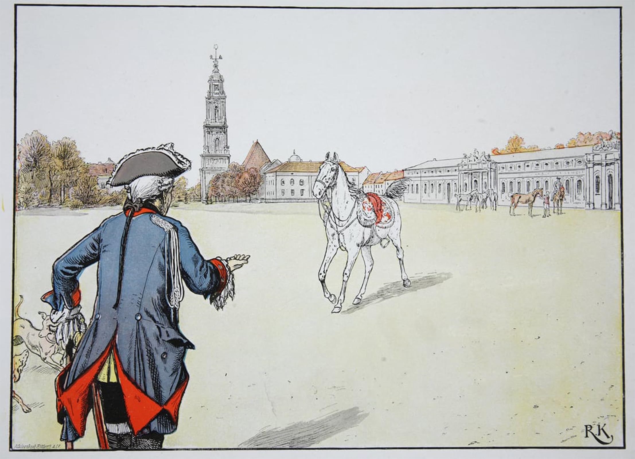 ARTXLXXBN Famous Painting Canvas Artwork Graffiti Print Old Fritz and His Favorite Horse by Carl Rochling Portrait Canvas Image for Home Decor 60x90cm