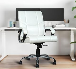 Mrc Executive Swift Mid Back Ergonomic Leatherette Office Visitor,Reception,Conference,Guest, Work Cabin Chair Pre Assembled (White, Revolving)