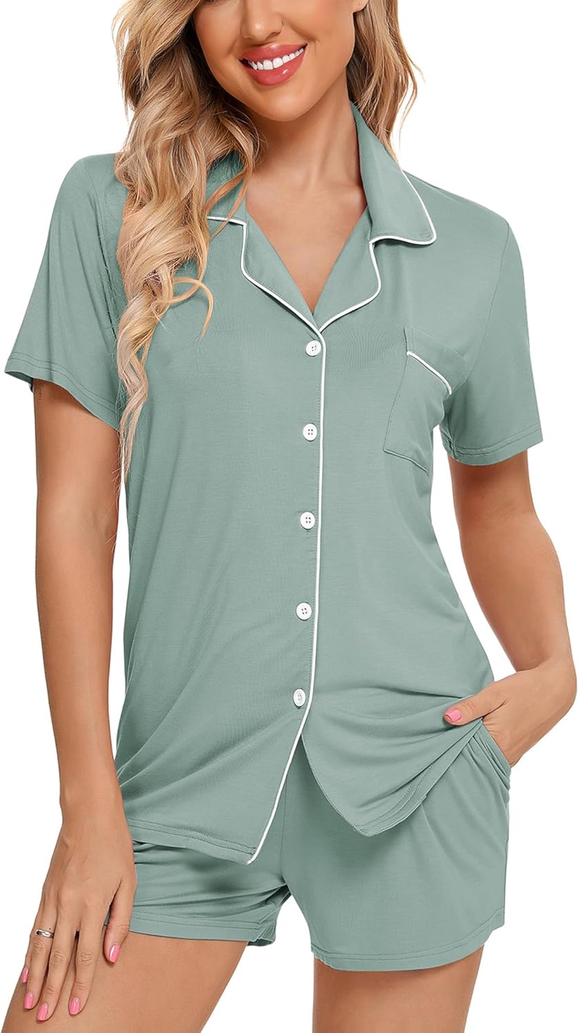 Leikar Womens Button Down Pajama Sets Bride Pajamas Sets Sleepwear Shorts Lounge Set - Image 3