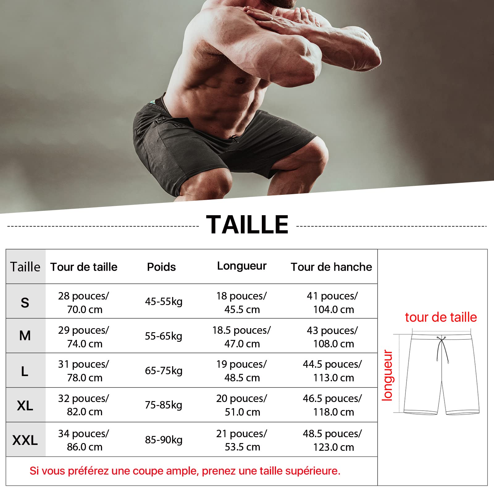 BROKIG - Pantalón corto deportivo para hombre, algodón, con bolsillos con cremallera