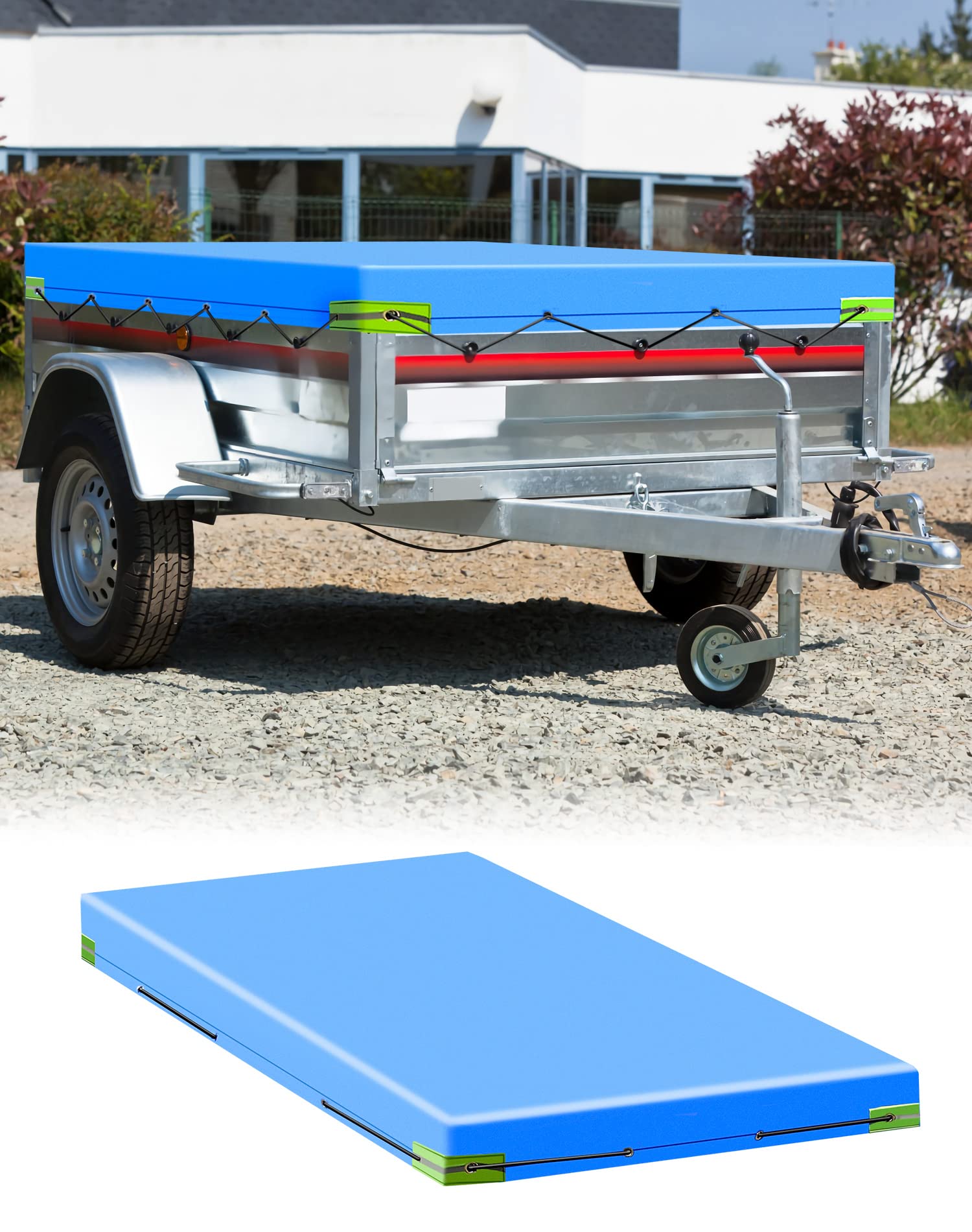QWORK® płaska plandeka z liną plandekową - 209x115x10 cm - Wzmocniony materiał PVC 420D - Przyczepa samochodowa 750 kg