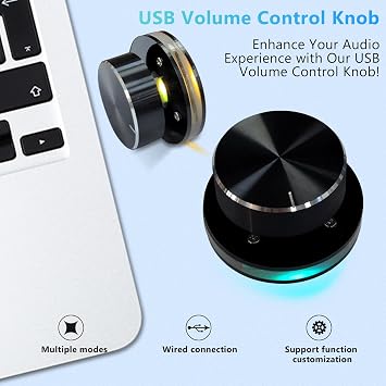 Yoidesu USB Volume Control, Volume Knob Lossless Audio Computer with USB Cable, Computer Sound Controller with RGB Light, Mute Volume Control for XP, Vista, Win 7, 8, 10, Android