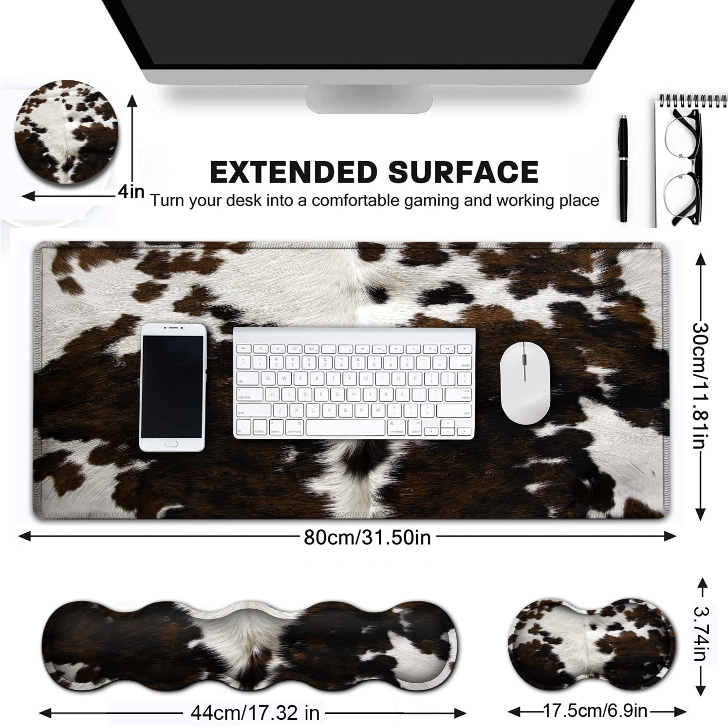 Almohadilla de escritorio, juego de alfombrilla de mouse para teclado, alfombrilla de mouse extendida para juegos + soporte ergonómico de espuma viscoelástica para reposamuñecas, alfombrilla de mouse