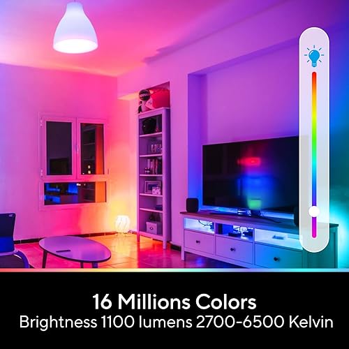 Miniatura 4 de U-tec Bombillas inteligentes, 1100 lúmenes, 90+CRI WiFi Mesh y Bluetooth A19 que cambia de color, 16 millones de bombillas RGB de colores DIY