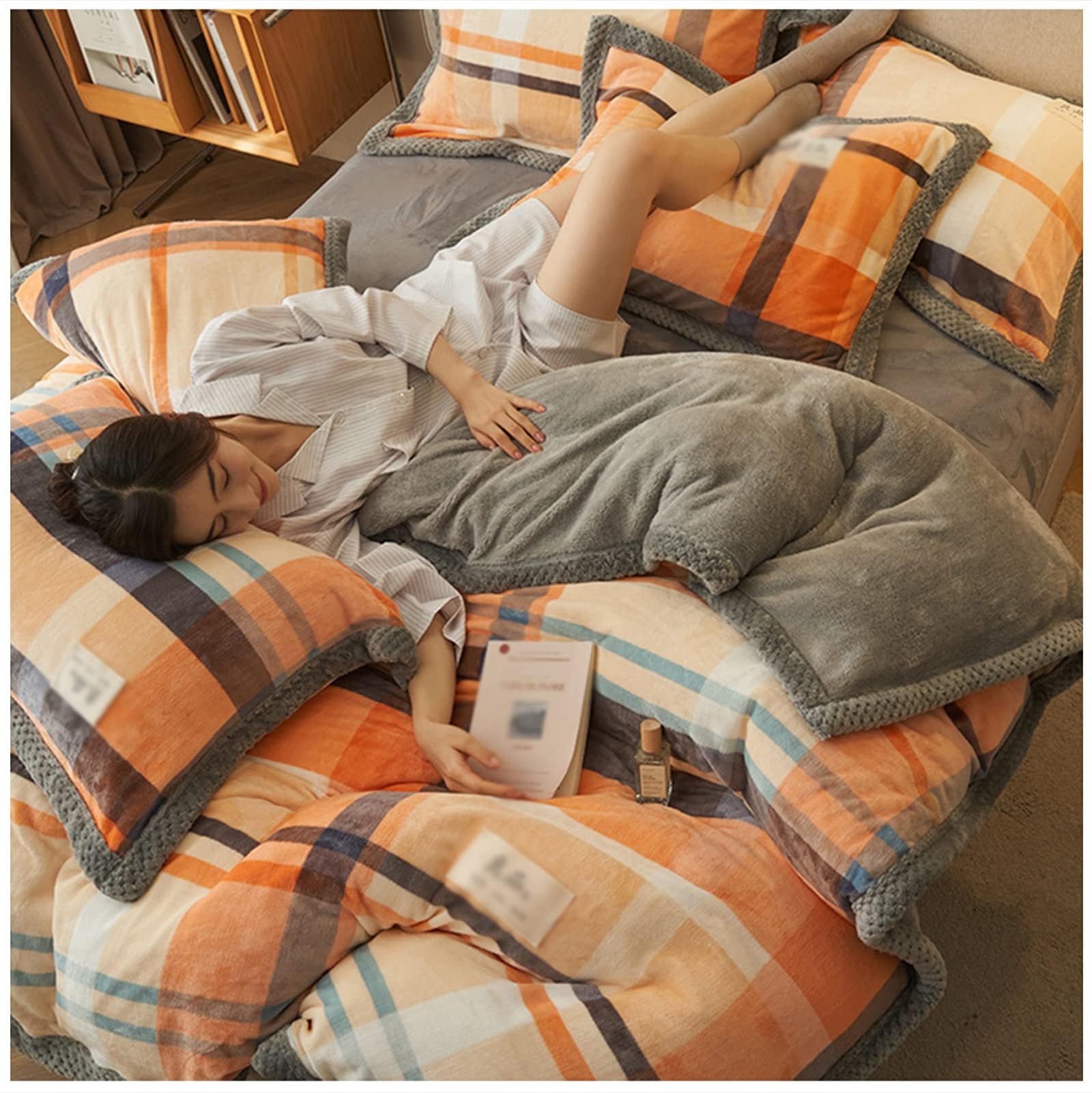 ZMIN Trapunte, Coperta da Letto Spessa in Pile di Flanella di Lusso, Trapunta Invernale Ispessita Super Calda 2 in 1, Set Piumino Staccabile,H,150x200cm(4kg)