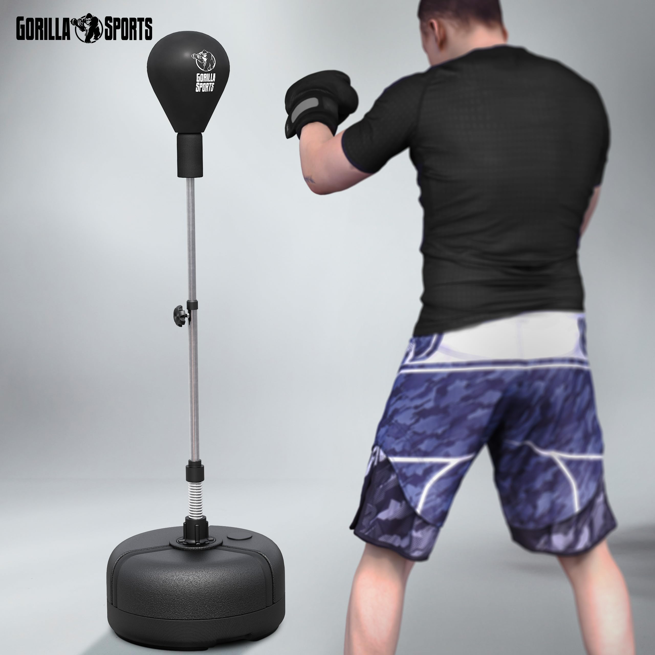 GORILLA SPORTS® Punching Ball - Regolabile: 120-156 cm, per Sabbia o Acqua, Salvaspazio - Pungiball Boxe, Fun Punch, Palla, Sacco da Terra Adulti, Allenamento, Pugilato, Punchball, Adulti