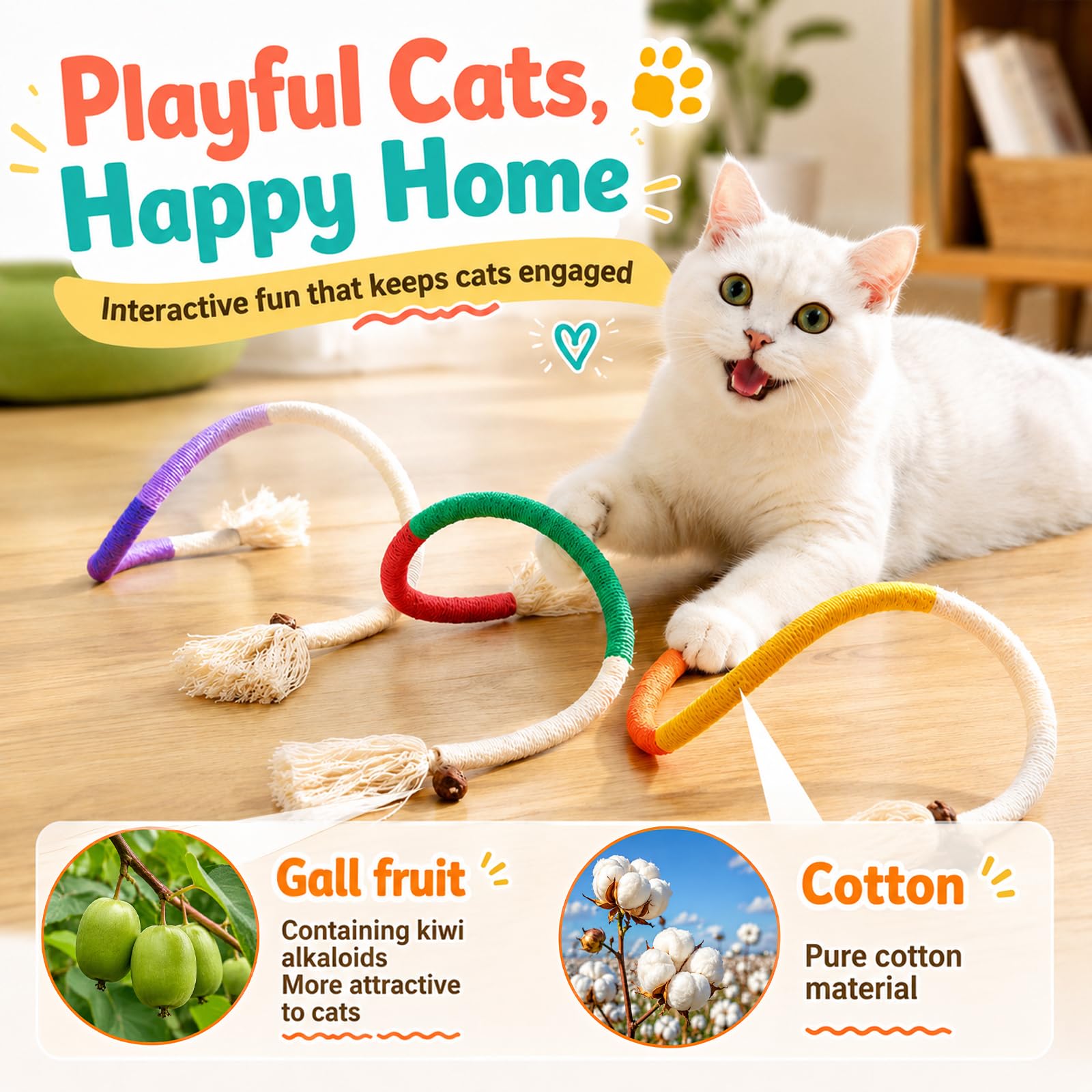Jouet Chat, 3 Jouet Chat Corde et 4 Pièces Bâtonnets Herbe à Chat, Jouet de Dentition Chaton, Jouet a Macher Chat, pour Grincer des Dents Chats Intérieur Et Nettoyer Les Dents