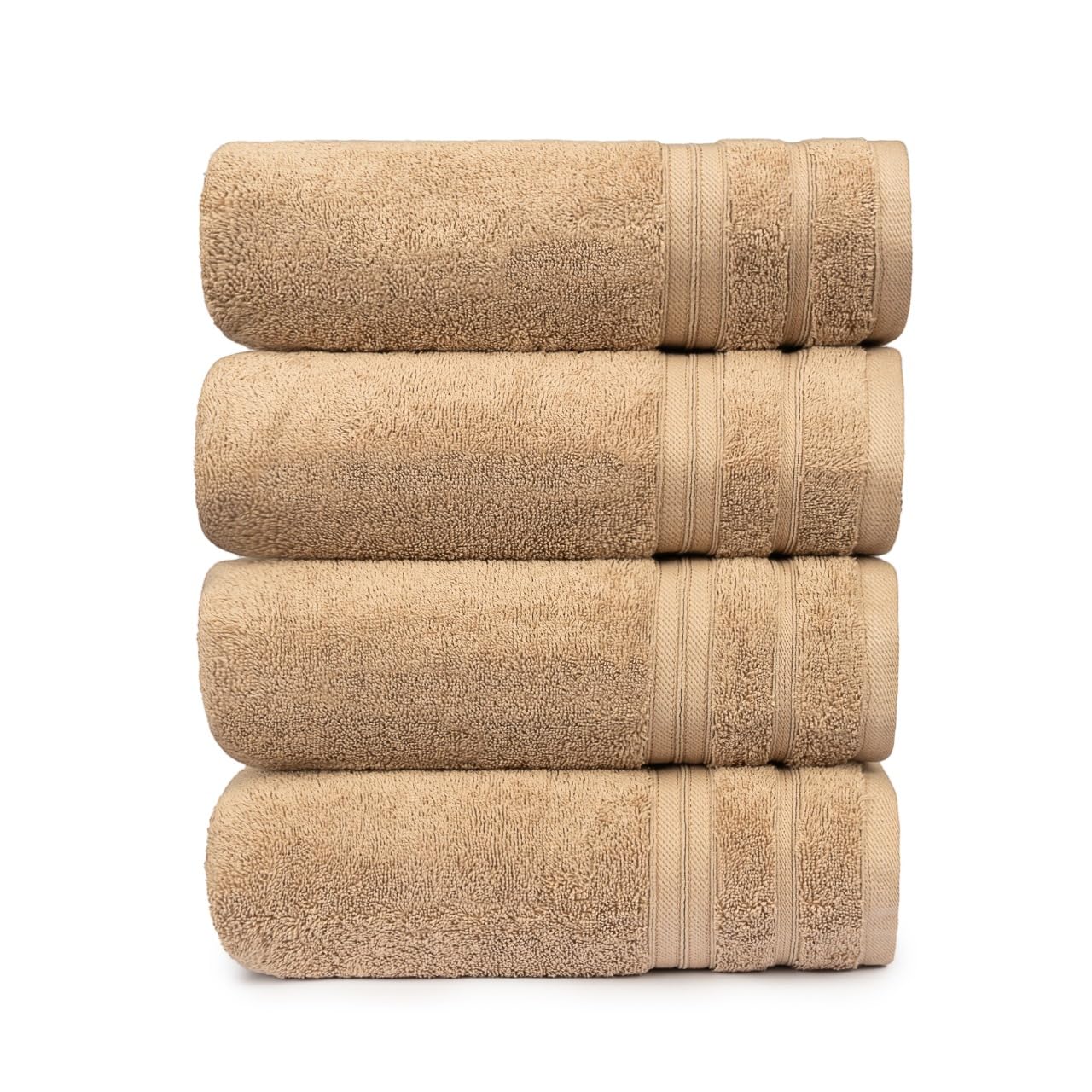CLEANUP TOWELS Pack of 4 Bath Towel Set 70cm x 130cm, 550 GSM Premium Combed Terry 100% Cotton, Highly Absorbent Bathroom Towels for Home and Hotels (BEIGE)