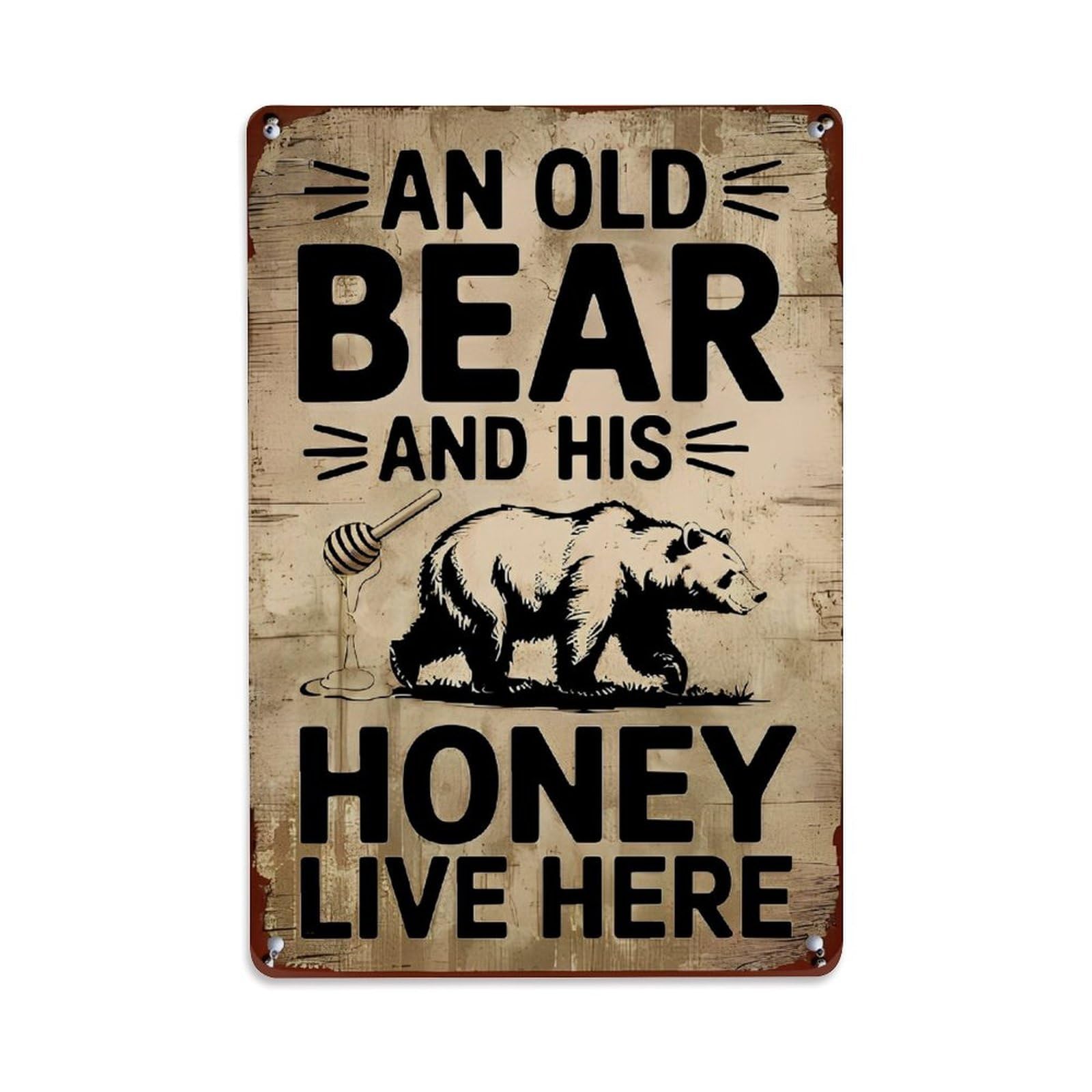 Bear Honey Sign Art Print Retro Metal Tin Sign, Vintage Decor Art Poster for Bar, Home, Man Cave, Kitchen, Laundry Room Gift 8x12Inch