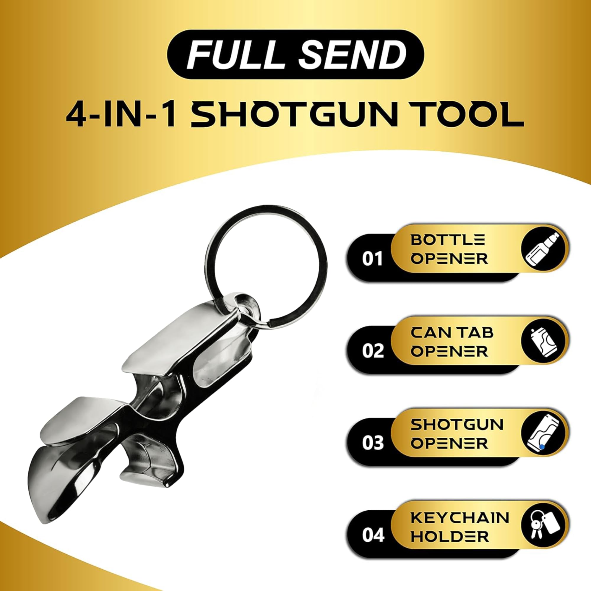 Metal Shotgun Bottle Opener - 4 in 1 Shotgun Tool, Beer Tab Opener, Bottle Opener, Extremely Durable, Drinking Games (Black Metal)