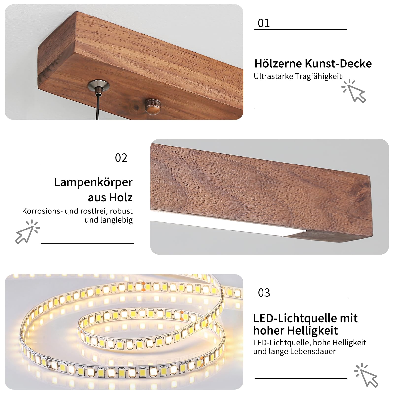 Mikeru 120 cm, lampada a sospensione a LED, tavolo da pranzo, 40 W, in noce, dimmerabile, con telecomando, 10%-100% lampada a sospensione regolazione della temperatura del colore, per cucina, sala da