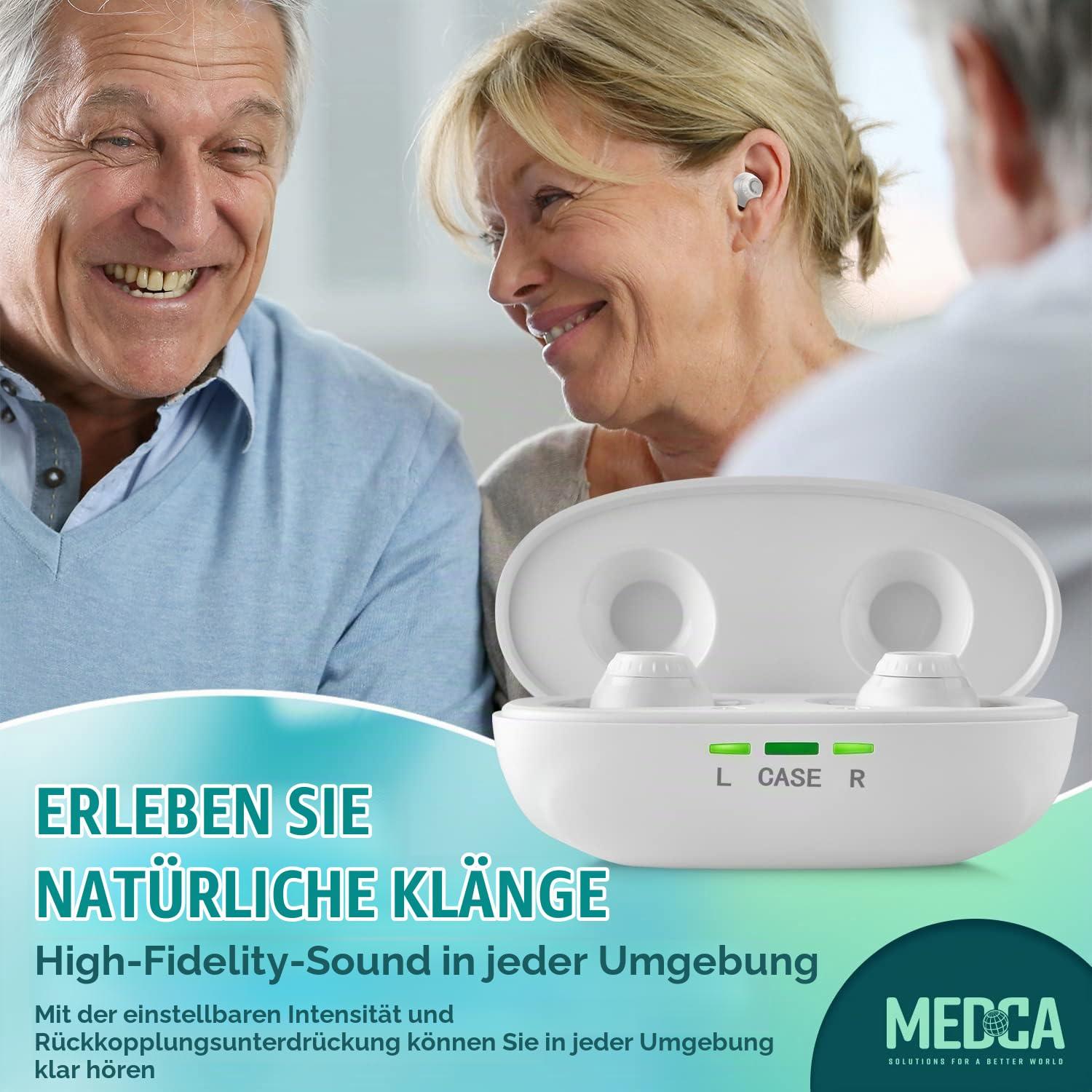Mini Digital – ITE wiederaufladbar – leichtes Gerät mit Geräuschunterdrückung, In-Ear-Erkennung und Lautstärkeregler für Erwachsene und Senioren, Weiß