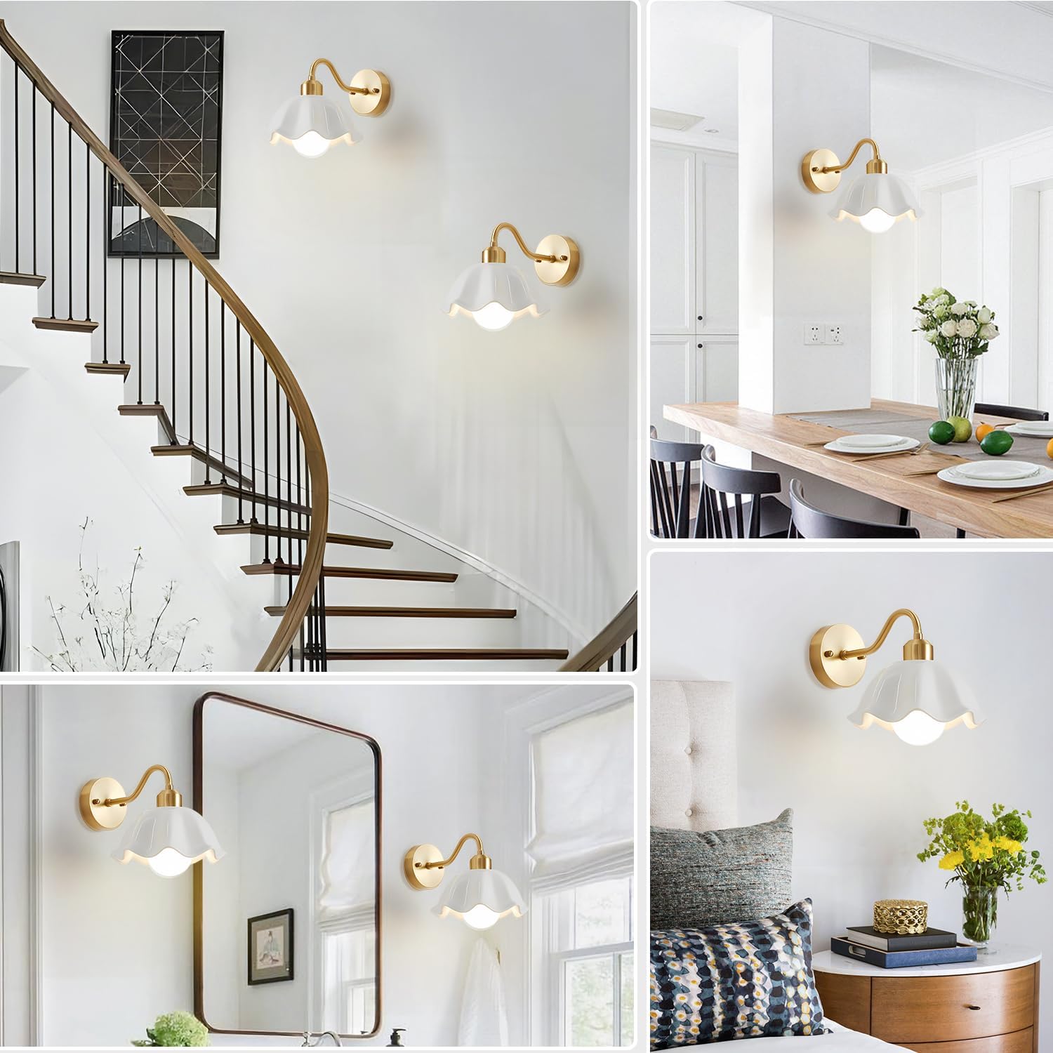 Gold Wall Sconces Set of Two Vintage Industrial Wall Lights Modern Farmhouse Sconces Wall Lighting Indoor Wall Mount Light Fixture with White Glass Lampshade Hardwire Wall Lamp MWL02-2B