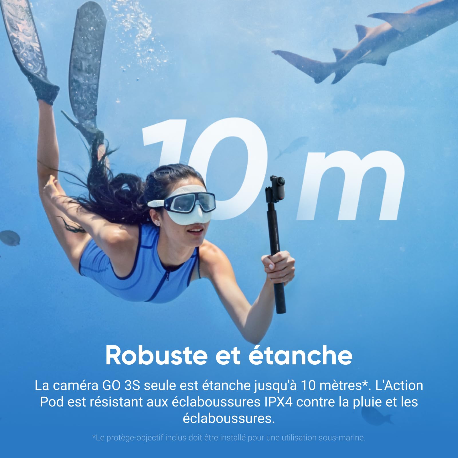 Insta360 GO 3S Noir Minuit 128GB - Petite caméra de vlog 4K, POV Mains Libres, Montage Partout, stabilisation, 140 Min d'autonomie, étanche à 10 m, édition IA, Apple Find My, pour Voyage, vlog