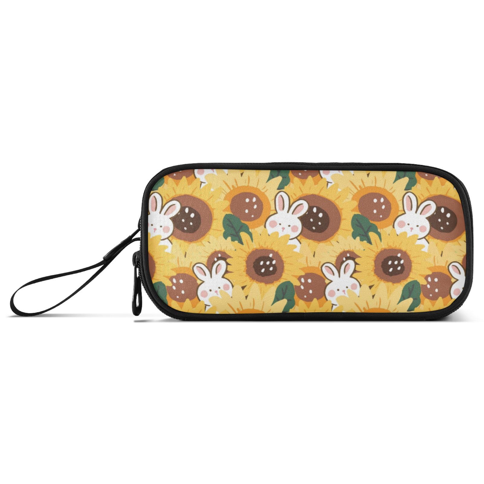 Large Pencil Case, Big Capacity Pencil Bag Pen Pouch Holder 3 Compartments,Bunny in Sunflowers School Office Supplies Stationery Makeup Bag Storage Organizer for Students Girls Boys Women Men — image 1
