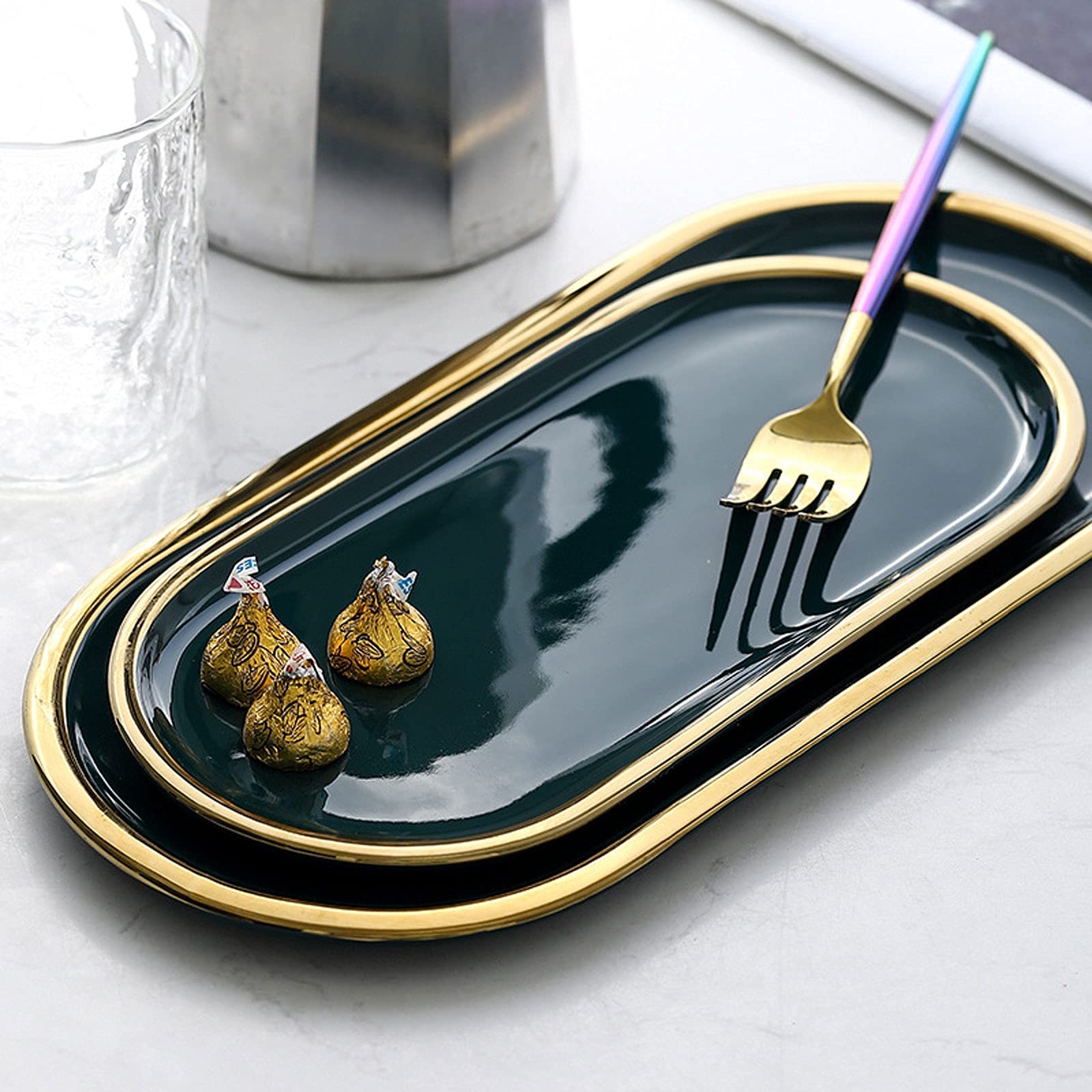 Foodservice Vassoio Vano vano vassoio Phnom Penh vassoio for uso domestico torta in ceramica torta dessert piastra creativa ovale stoccaggio piatto gioielli piastra verde snack piatto, 10/12 pollici p